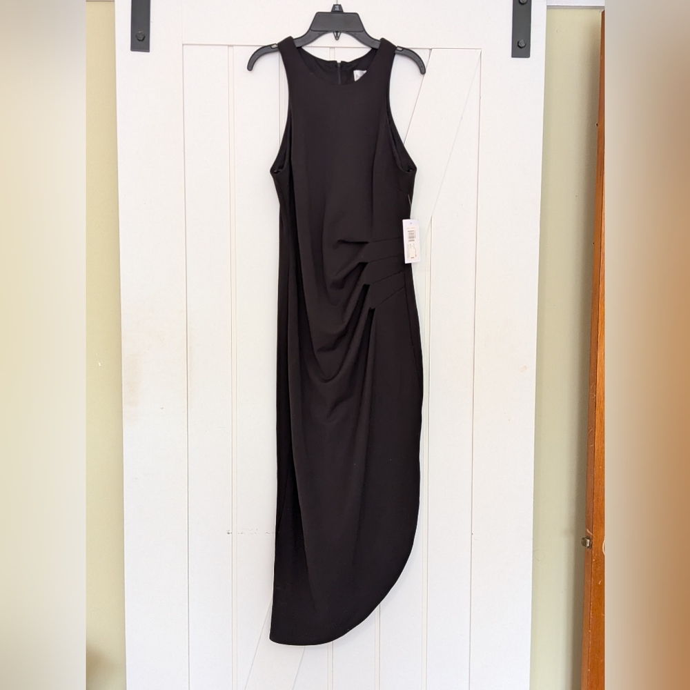 Premier Amour Black Sleeveless Asymmetrical Draped Evening Dress, Women's 8, NWT